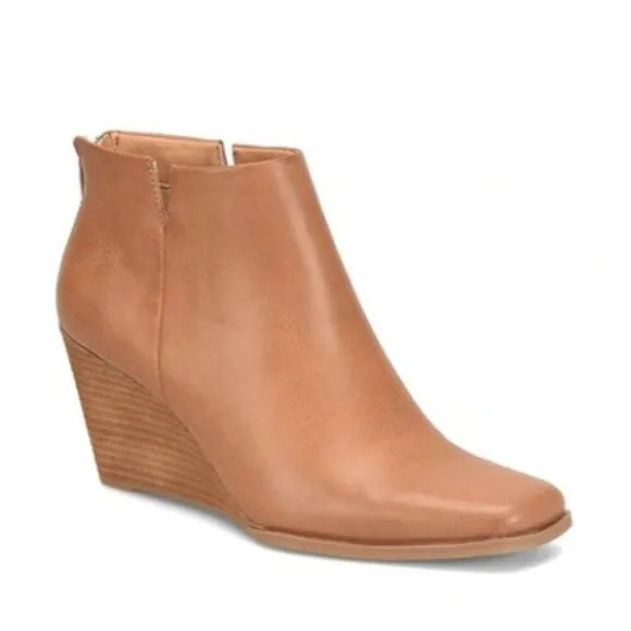 Korks Oliana Square Toe Wedge Heel Dark Tan Leather Ankle Boots Size 11