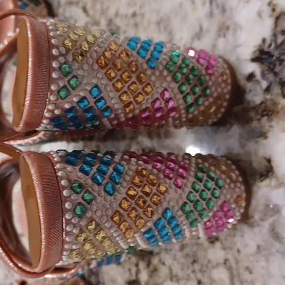 Kurt Geiger London Kensington Glitz Rainbow Rhinestone Platform Sandals NEW EU39