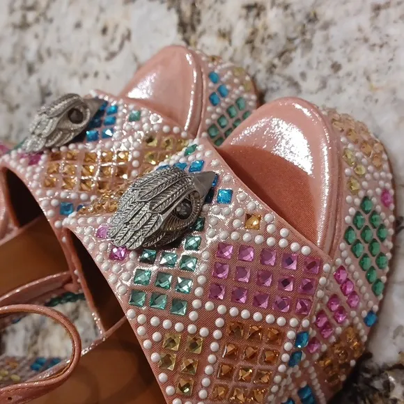 Kurt Geiger London Kensington Glitz Rainbow Rhinestone Platform Sandals NEW EU39