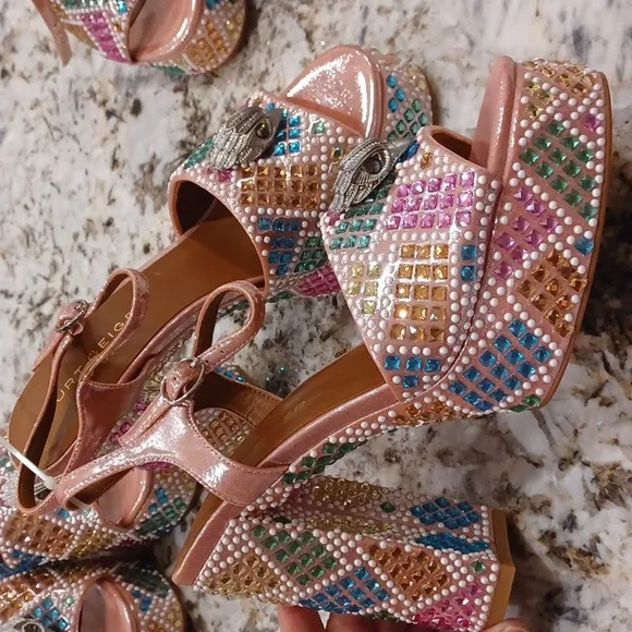 Kurt Geiger London Kensington Glitz Rainbow Rhinestone Platform Sandals NEW EU39