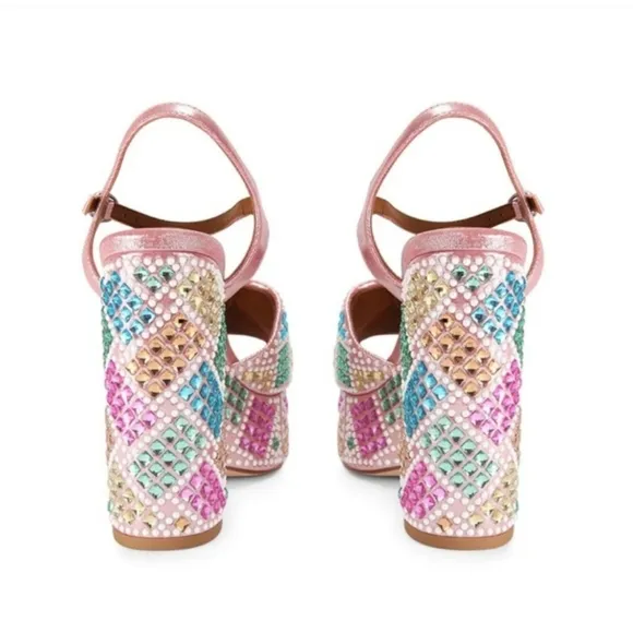 Kurt Geiger London Kensington Glitz Rainbow Rhinestone Platform Sandals NEW EU39