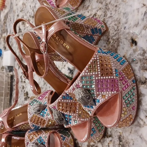 Kurt Geiger London Kensington Glitz Rainbow Rhinestone Platform Sandals NEW EU39