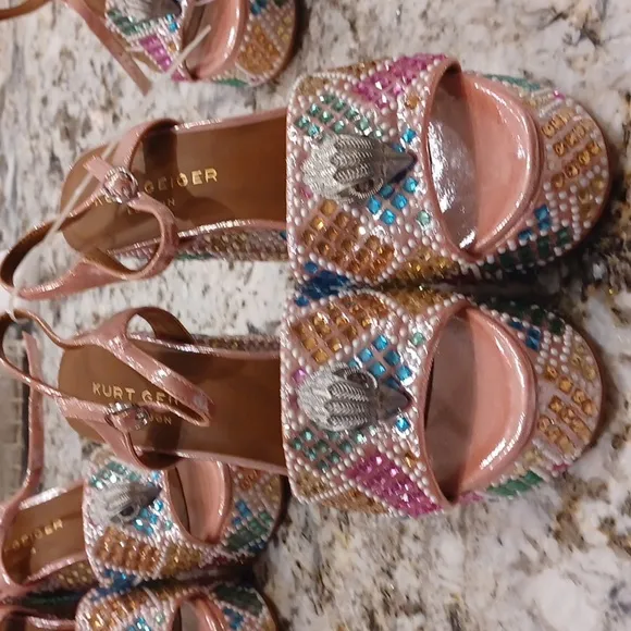 Kurt Geiger London Kensington Glitz Rainbow Rhinestone Platform Sandals NEW EU39