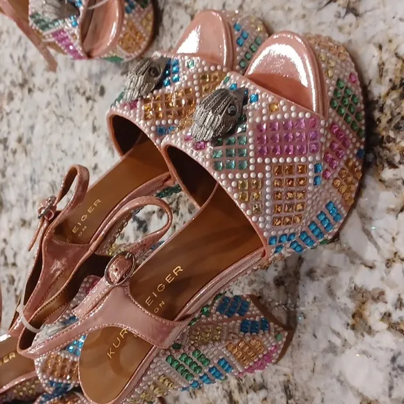 Kurt Geiger London Kensington Glitz Rainbow Rhinestone Platform Sandals NEW EU39