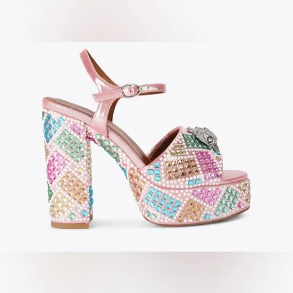 Kurt Geiger London Kensington Glitz Rainbow Rhinestone Platform Sandals NEW EU39