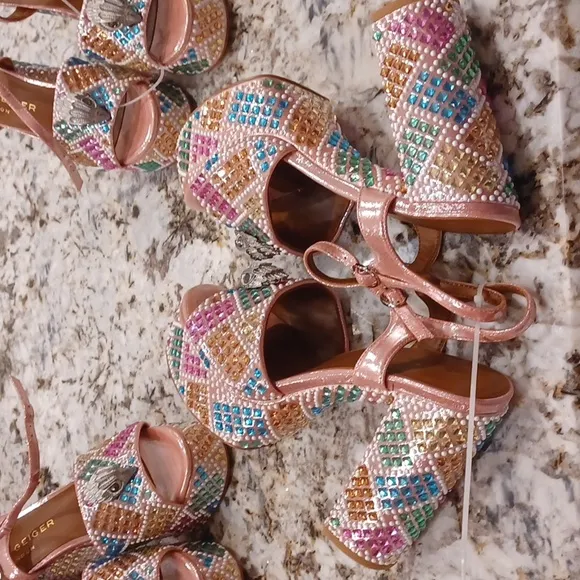 Kurt Geiger London Kensington Glitz Rainbow Rhinestone Platform Sandals NEW