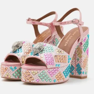 Kurt Geiger London Kensington Glitz Rainbow Rhinestone Platform Sandals NEW