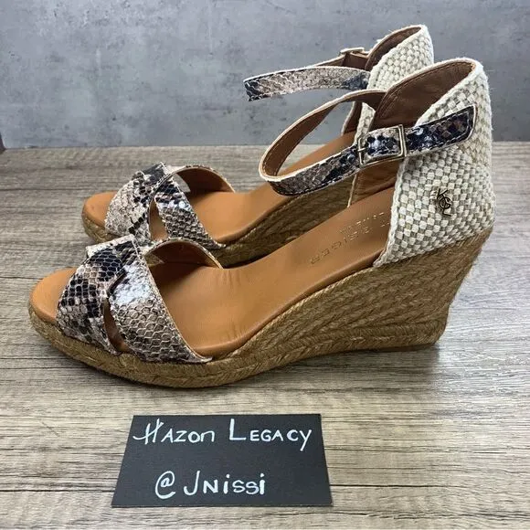 Kurt Geiger~”Leona”~Wedge Espadrille Sandals Grey Light Snake Print~Size 10/41
