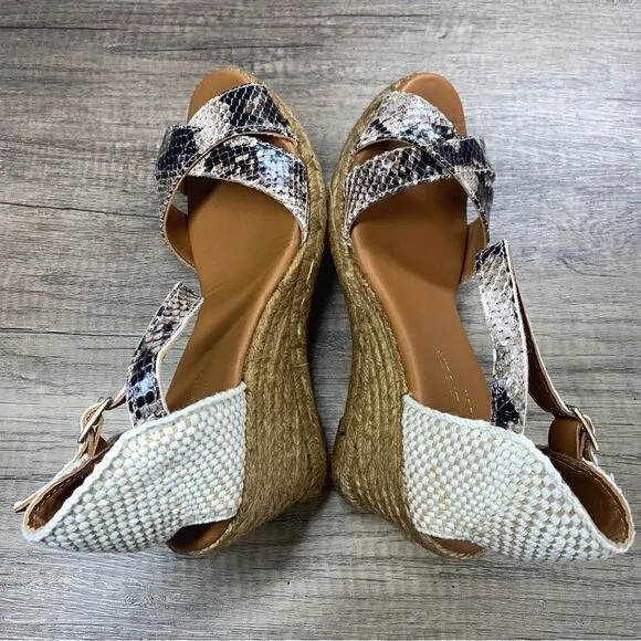 Kurt Geiger~”Leona”~Wedge Espadrille Sandals Grey Light Snake Print~Size 10/41