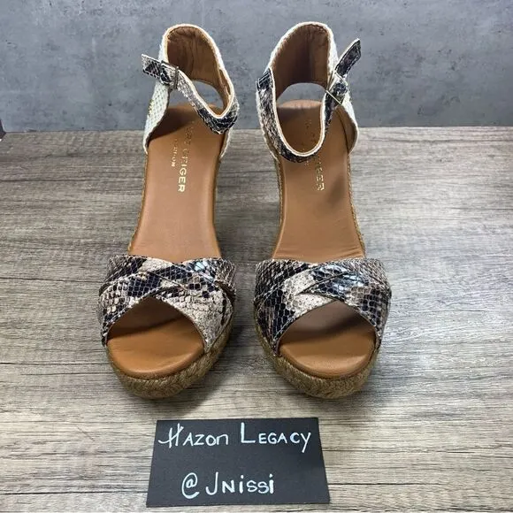 Kurt Geiger~”Leona”~Wedge Espadrille Sandals Grey Light Snake Print~Size 10/41