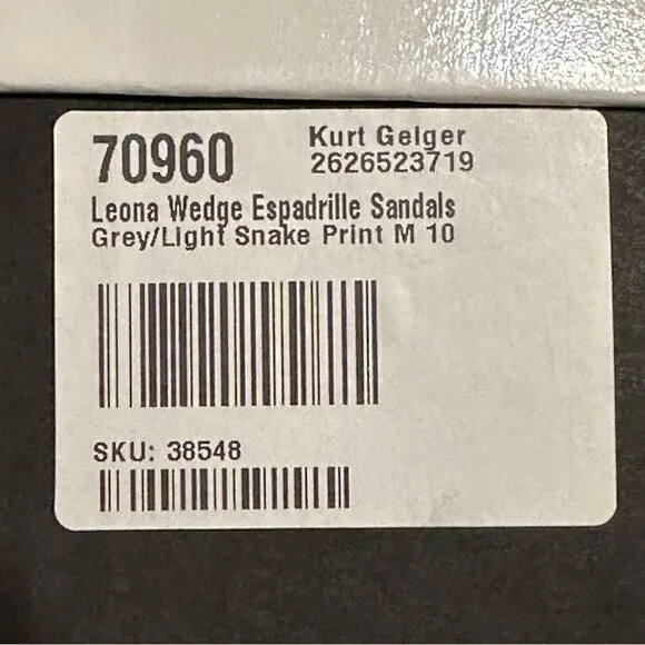 Kurt Geiger~”Leona”~Wedge Espadrille Sandals Grey Light Snake Print~Size 10/41