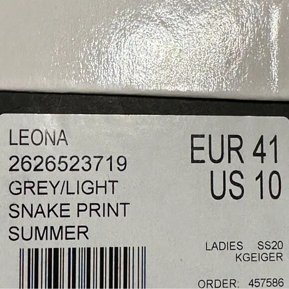 Kurt Geiger~”Leona”~Wedge Espadrille Sandals Grey Light Snake Print~Size 10/41
