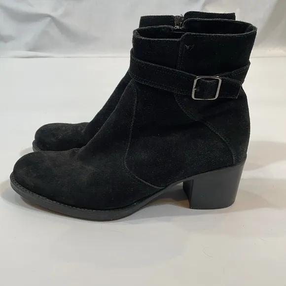 La Canadienne Boots Size 8.5 Black Suede Leather Ankle Booties Liw Heel