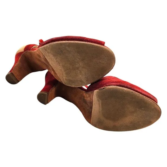 La Duca Suede 3&quot; Heel Character Dance Shoes 36 Peep Toe Soft Sole Red Tan Beige