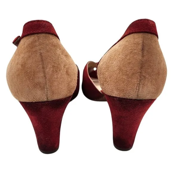 La Duca Suede 3&quot; Heel Character Dance Shoes 36 Peep Toe Soft Sole Red Tan Beige
