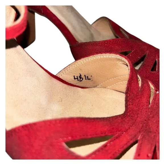 La Duca Suede 3&quot; Heel Character Dance Shoes 36 Peep Toe Soft Sole Red Tan Beige