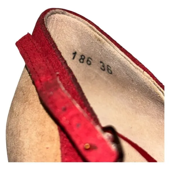 La Duca Suede 3&quot; Heel Character Dance Shoes 36 Peep Toe Soft Sole Red Tan Beige