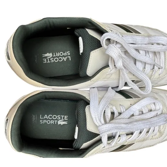 Lacoste Men’s 11 Giron 116 Green &amp; White Retro Leather Sneakers, Lacoste Shoes