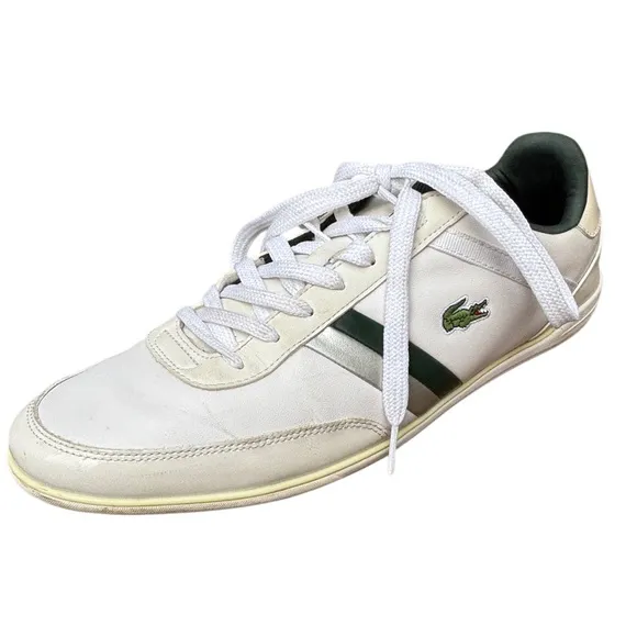 Lacoste Men’s 11 Giron 116 Green &amp; White Retro Leather Sneakers, Lacoste Shoes