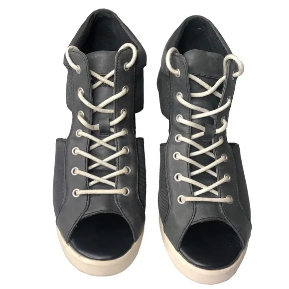 LACOSTE Wedge Bernelle Peep2 Leather / Textile Size 8 Lace up Shoes Gray