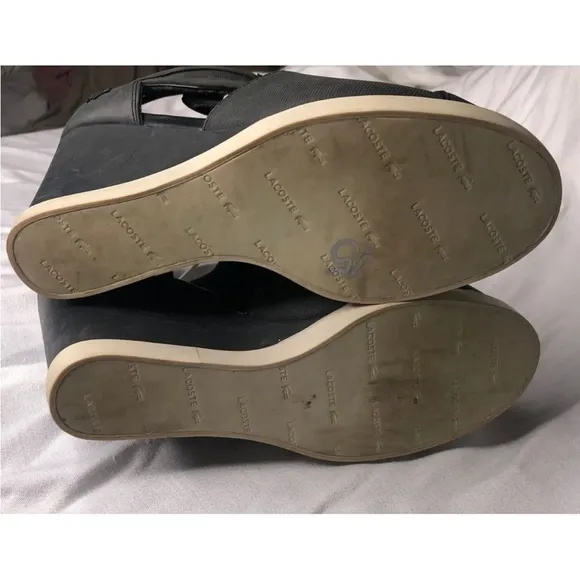LACOSTE Wedge Bernelle Peep2 Leather / Textile Size 8 Lace up Shoes Gray