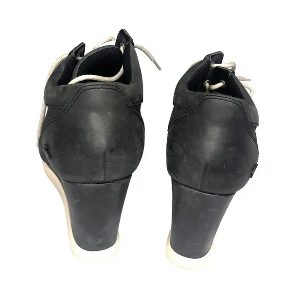 LACOSTE Wedge Bernelle Peep2 Leather / Textile Size 8 Lace up Shoes Gray
