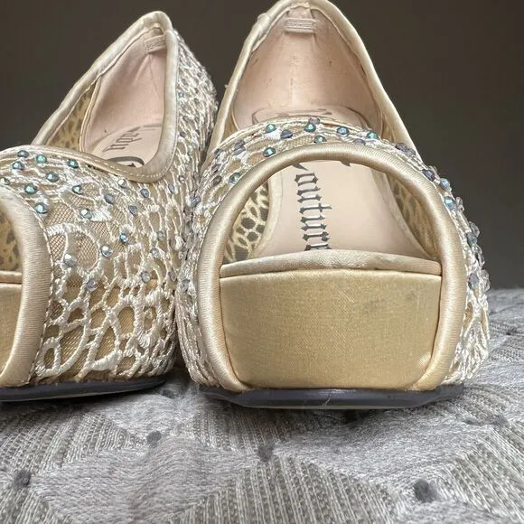 Lady Couture Ivy Peep Toe Gold Lace Mesh Stiletto Heels NIB Women’s EU 39 US 8
