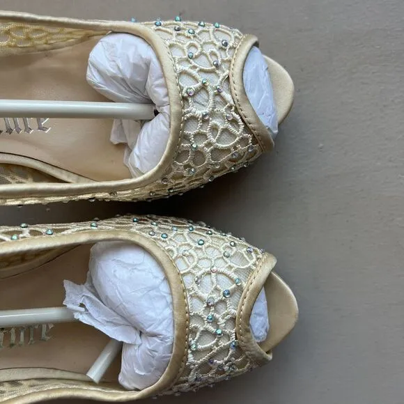 Lady Couture Ivy Peep Toe Gold Lace Mesh Stiletto Heels NIB Women’s EU 40 US 9