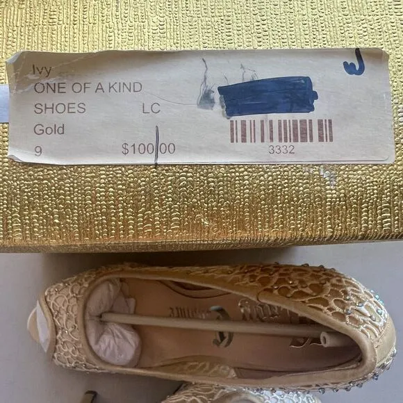 Lady Couture Ivy Peep Toe Gold Lace Mesh Stiletto Heels NIB Women’s EU 40 US 9