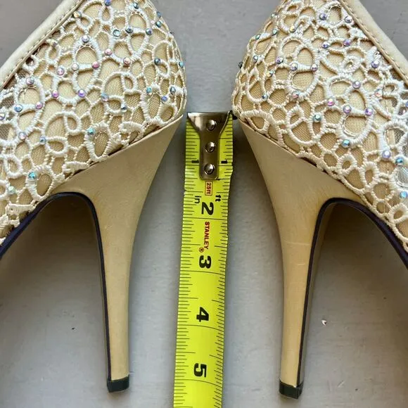 Lady Couture Ivy Peep Toe Gold Lace Mesh Stiletto Heels NIB Women’s EU 40 US 9