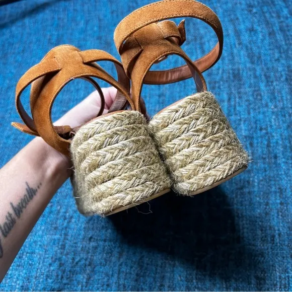 Lafayette 148 New York Margot Suede Leather Espadrille Wedge Sandals in Brown