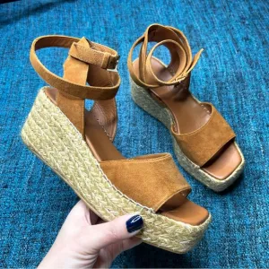 Lafayette 148 New York Margot Suede Leather Espadrille Wedge Sandals in Brown