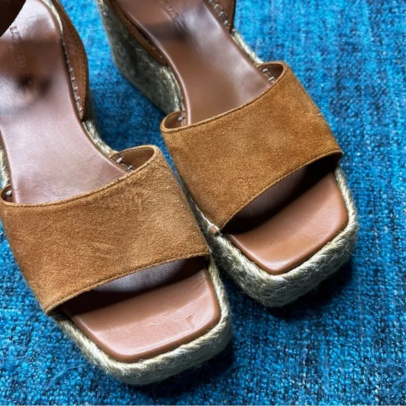 Lafayette 148 New York Margot Suede Leather Espadrille Wedge Sandals in Brown