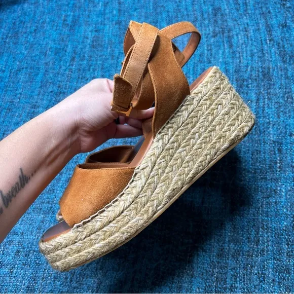 Lafayette 148 New York Margot Suede Leather Espadrille Wedge Sandals in Brown