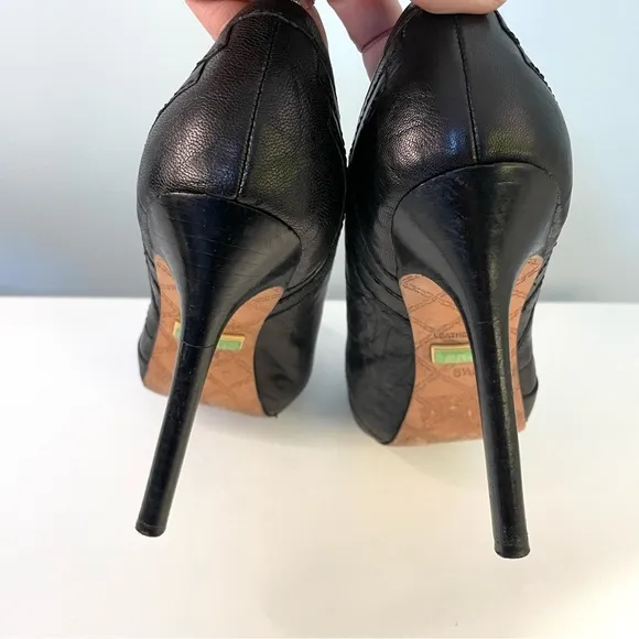 L.A.M.B. Tansy Black Leather High Heel Peep Toe Shoes Size 8.5