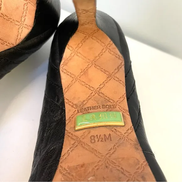 L.A.M.B. Tansy Black Leather High Heel Peep Toe Shoes Size 8.5