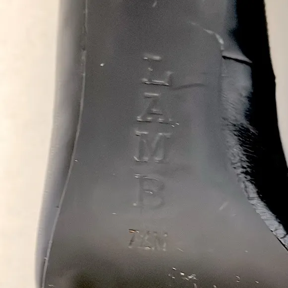 L.A.M.B. WOMEN'S CLASSIC SILVER &amp; BLACK BETHEL LEATHER PUMPS US WOMEN'S SIZE 7.5