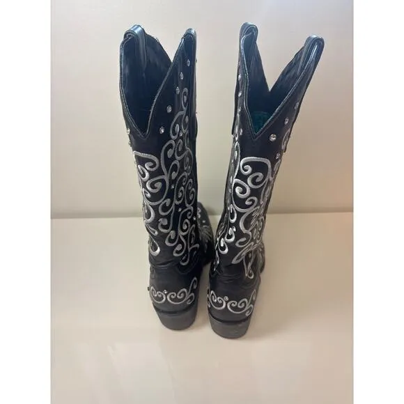 Lane LB00045A black womens boot sz 7 Us 37 Eur Cowgirl South Rodeo Embroid Rhine