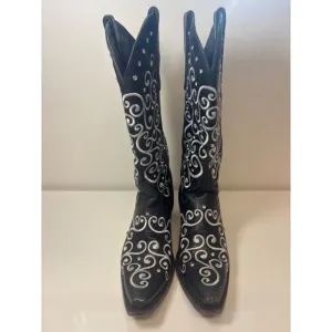 Lane LB00045A black womens boot sz 7 Us 37 Eur Cowgirl South Rodeo Embroid Rhine