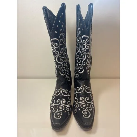 Lane LB00045A black womens boot sz 7 Us 37 Eur Cowgirl South Rodeo Embroid Rhine