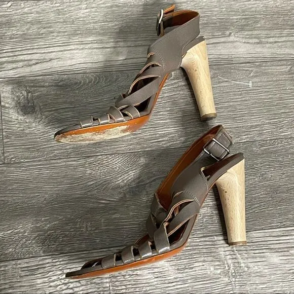 Lanvin Vintage Leather Olive Brown Gladiator Woven Cone Heel Sandals