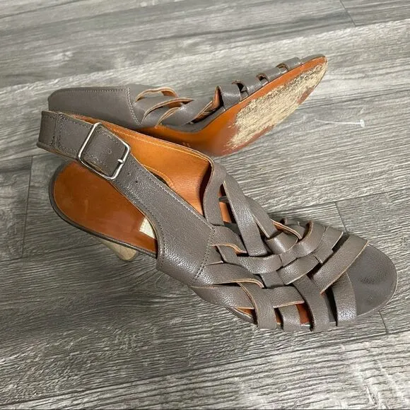 Lanvin Vintage Leather Olive Brown Gladiator Woven Cone Heel Sandals