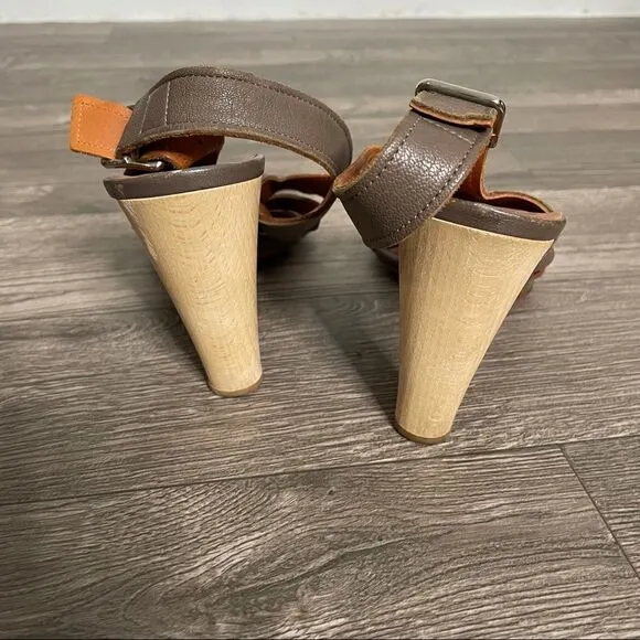 Lanvin Vintage Leather Olive Brown Gladiator Woven Cone Heel Sandals
