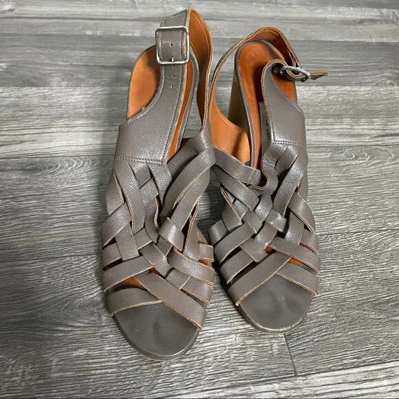 Lanvin Vintage Leather Olive Brown Gladiator Woven Cone Heel Sandals