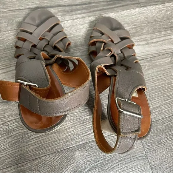 Lanvin Vintage Leather Olive Brown Gladiator Woven Cone Heel Sandals