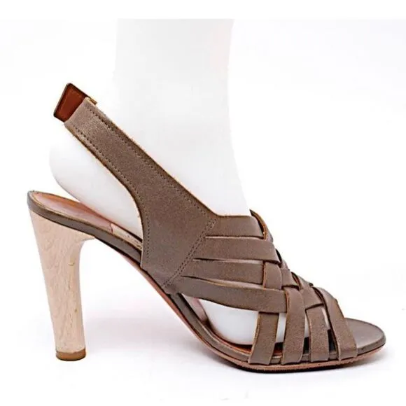 Lanvin Vintage Leather Olive Brown Gladiator Woven Cone Heel Sandals