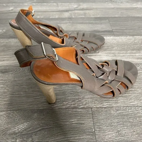 Lanvin Vintage Leather Olive Brown Gladiator Woven Cone Heel Sandals