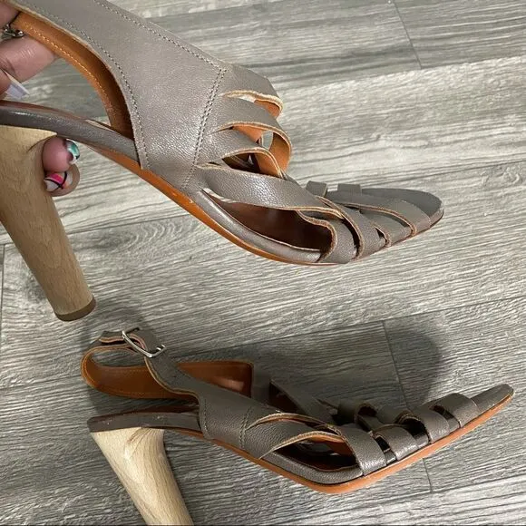 Lanvin Vintage Leather Olive Brown Gladiator Woven Cone Heel Sandals