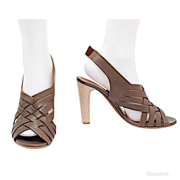 Lanvin Vintage Leather Olive Brown Gladiator Woven Cone Heel Sandals
