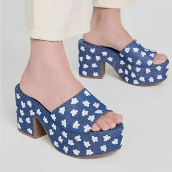 Larroudé Miso Platform Sandal in Denim (New, Size 6)